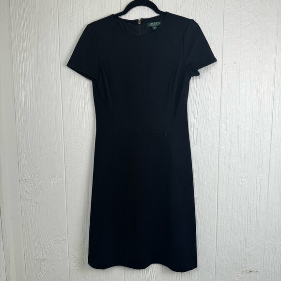 Lauren Ralph Lauren Black Fit Flare Black Textured Career Dress Size 4 LBD LRL - Picture 3 of 11